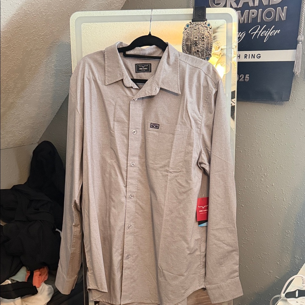 Kimes Ranch Grey Heather Long Sleeve Shirt Tag Detail